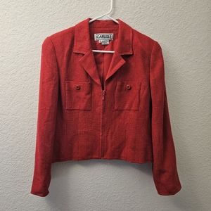 Carlisle 10 100% Silk red zip up cropped blazer coat